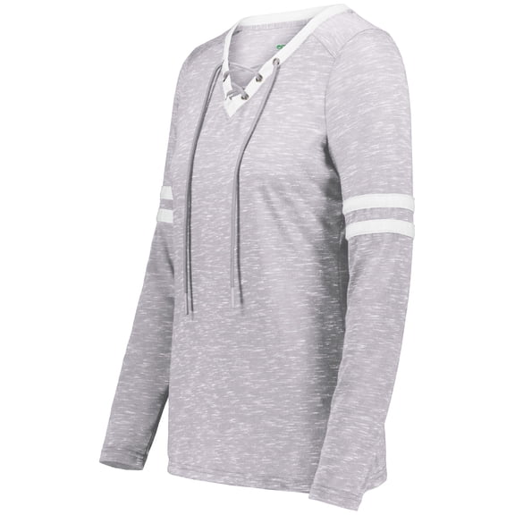 Holloway 223246.152.2XL Ladies Monterey Long Sleeve T-Shirt, Athletic Heather & White - 2XL