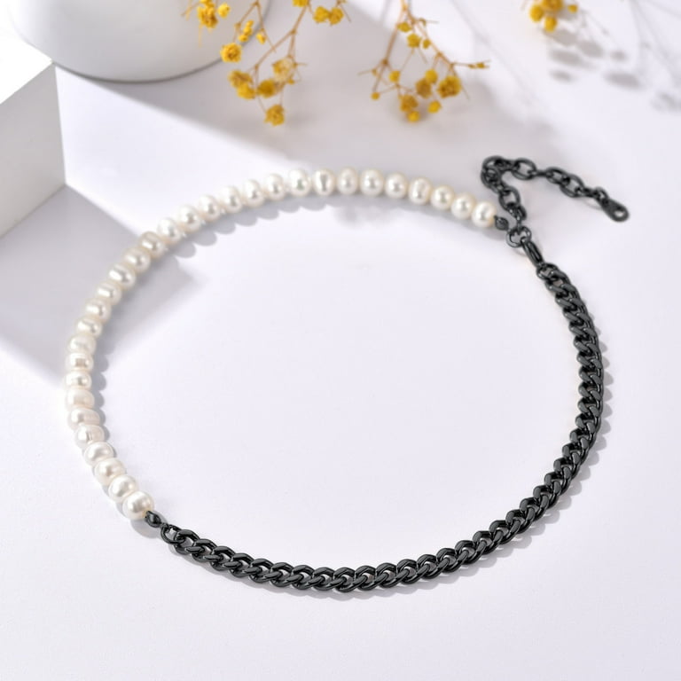 ChainsProMax Pearl Choker Necklaces for Men Women, Half