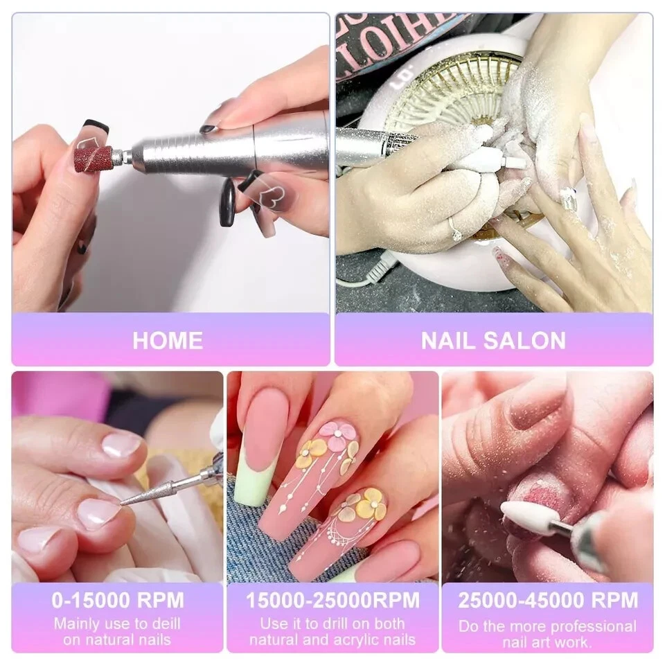 3*pcs  Professional Electric Nail Drill Machine 45000RPM Portable 2025