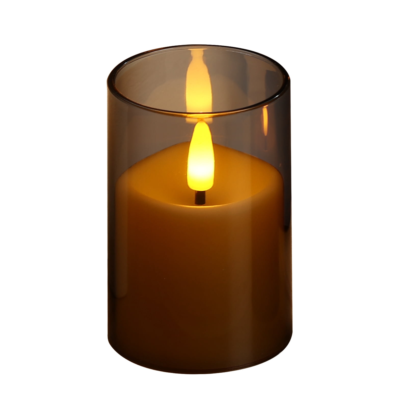 6Pack Glass Flickering Flameless Candles with Remote, 2"X3" Real Wax Votive Candles Battery Operated, Small Electric LED Candles for Wedding Home Decor, w/4 Timers+2 Lighting Modes [Gray]