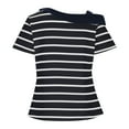 thumbnail image 4 of Womens T Shirts Fashion Striped Casual Short-Sleeve Off-Shoulder Patchwork T-Shirts Top, 4 of 9