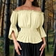 thumbnail image 5 of Tops para mujer,Blusa renacentista, hombros descubiertos, manga 3/4, parte superior fruncida lisa, poliéster, para usar en otoño e invierno, sopatenor, 5 of 9