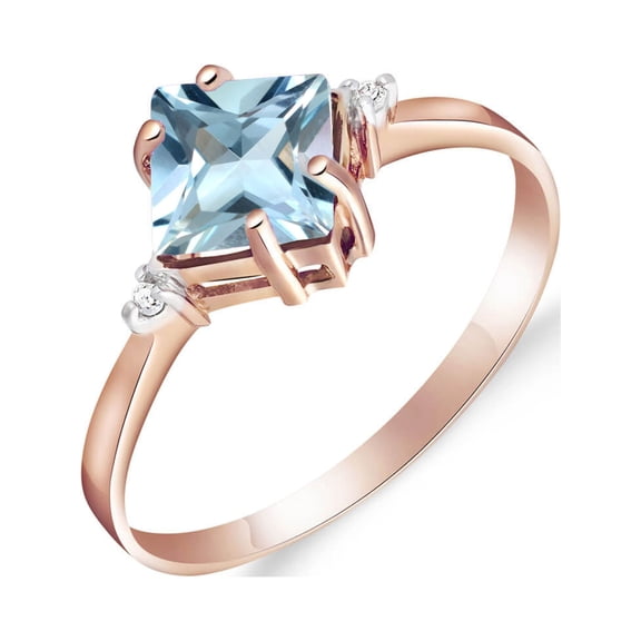 Galaxy Gold 14K Rose Gold 1.77 Carat Natural Diamonds and Aquamarine Ring - March Birthstone - Courage & Clarity - Sizes 5.5 to 11 - Fine Jewelry for Women