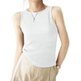 thumbnail image 4 of Womens Sleeveless Crewneck Ribbed Tank Tops Casual Basic Summer Top Slim Fitted Racerback Shirts White L, 4 of 5
