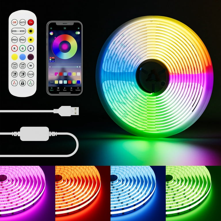 PAUTIX 5V USB RGB COB LED Strip Light Bluetooth App Control 816LEDs High Density Flexible Colorful Linear Tape TV Backlight