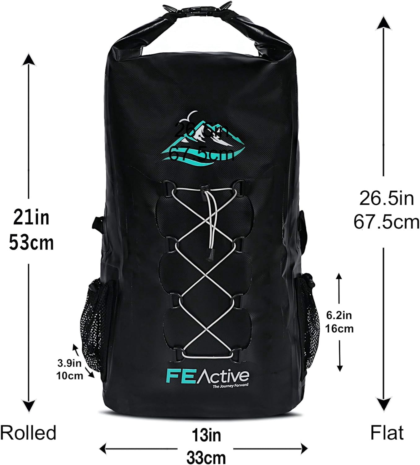 FE Active Dry Bag Waterproof Backpack - 30L Eco Friendly Bag for Fishing, Travel, Hiking, Beach Gear