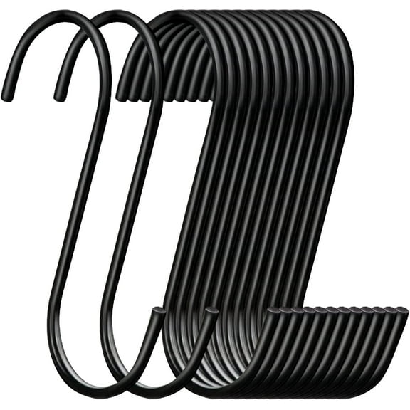30 Pack S Hooks Black Steel S Shaped Hooks for Hanging Pans Pots Plants Bags Towels Heavy Duty Kitchen Hooks Hanger, Large 3.7 inch