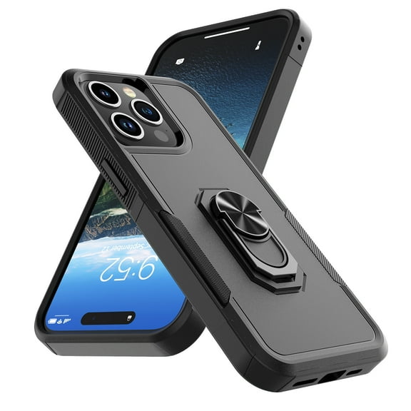 For iPhone 15.15 Pro,15 Plus,15 Ro Max Case, 2 in 1 Phone Case for iPhone 15 Pro Max 6.8", Tiflook Rubber & Rugged Shockproof Protection Heavy Duty with Ring Stand Kickstand Cover,Black