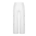 thumbnail image 3 of Mohiass Cargo Pants Women Elastic High Waisted Pants Wide Leg Baggy Casual Trousers Hiking Streetwear Trousers with Pockets White L, 3 of 5