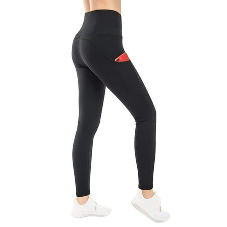 THE GYM PEOPLE Thick High Waist Yoga Pants with Pockets, Tummy Control Workout Running Yoga Leggings for Women X-Small Black
