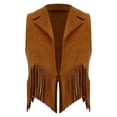thumbnail image 2 of iiniim Kids Open Front Faux Suede Tassel Hippie Vest Waistcoat Party Brown 10, 2 of 7