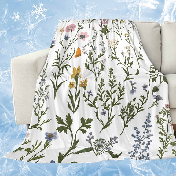 Spring Summer Floral Cooling Blanket,Lightweight Breathable Summer Throw Blanket with Double Sided Cold Effect,Farmhouse Botanical Butterflies Picnic Blankets Bed Sheet for Hot Sleepers 30"x40"
