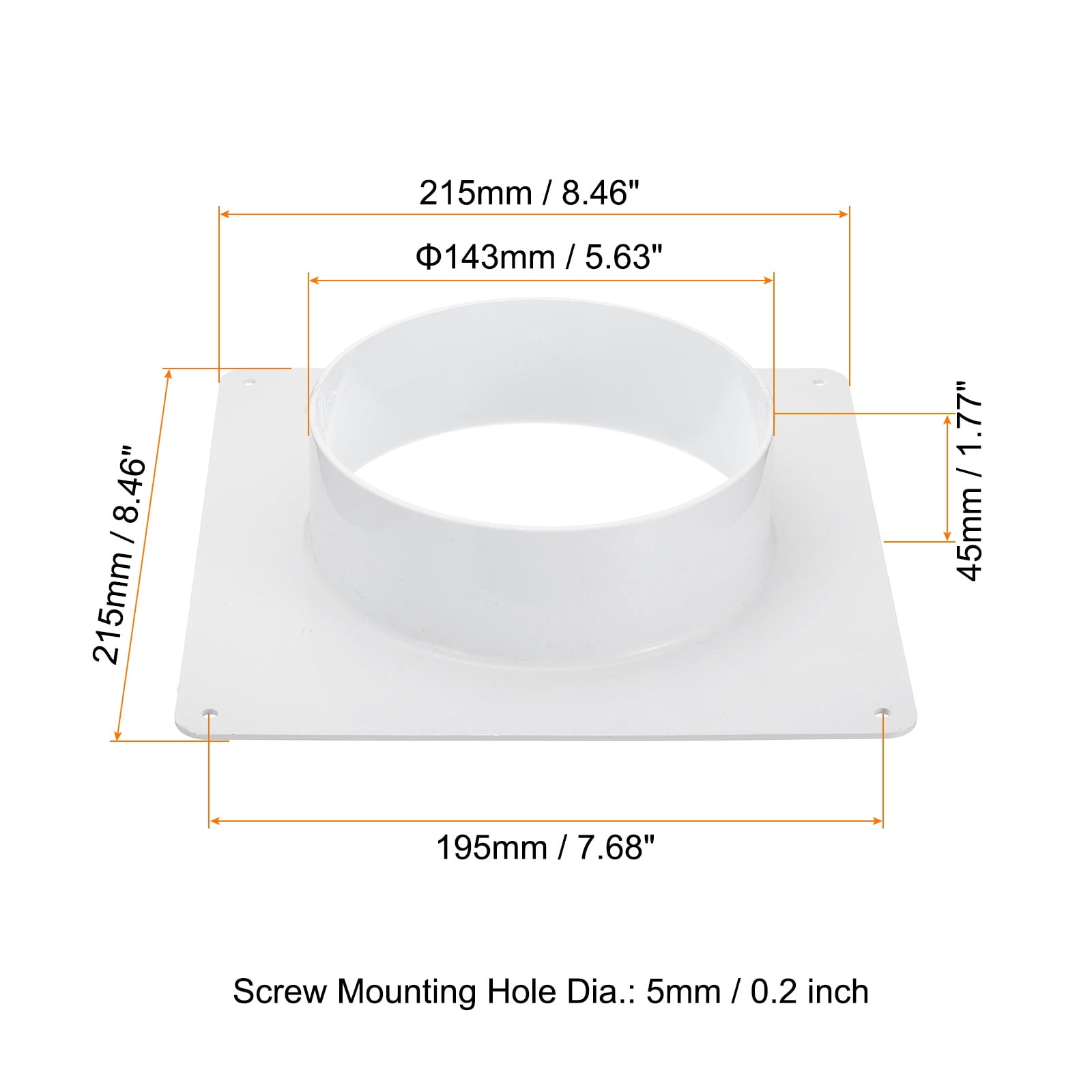 Uxcell 6" Duct Connector Flange Dryer Vent Wall Plate Square to Round with Clamp for Air Cooling Ventilation White