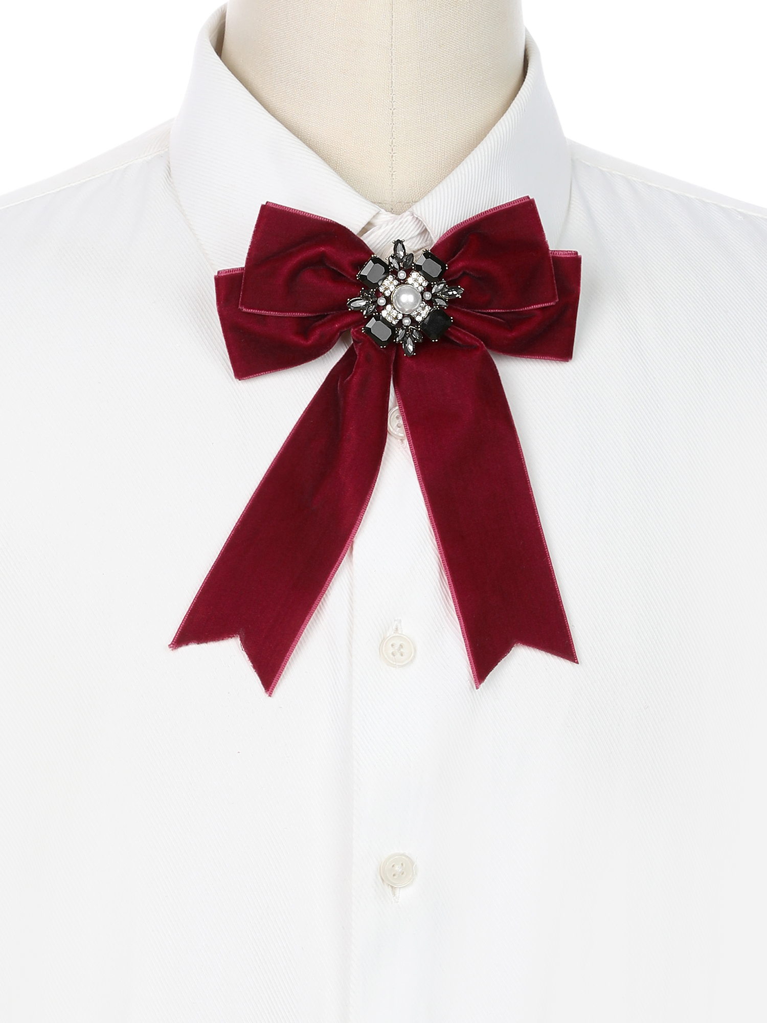 DARING DIVA Women's Elegant Velvet Pre-Tied Bow Tie with Rhinestone Red