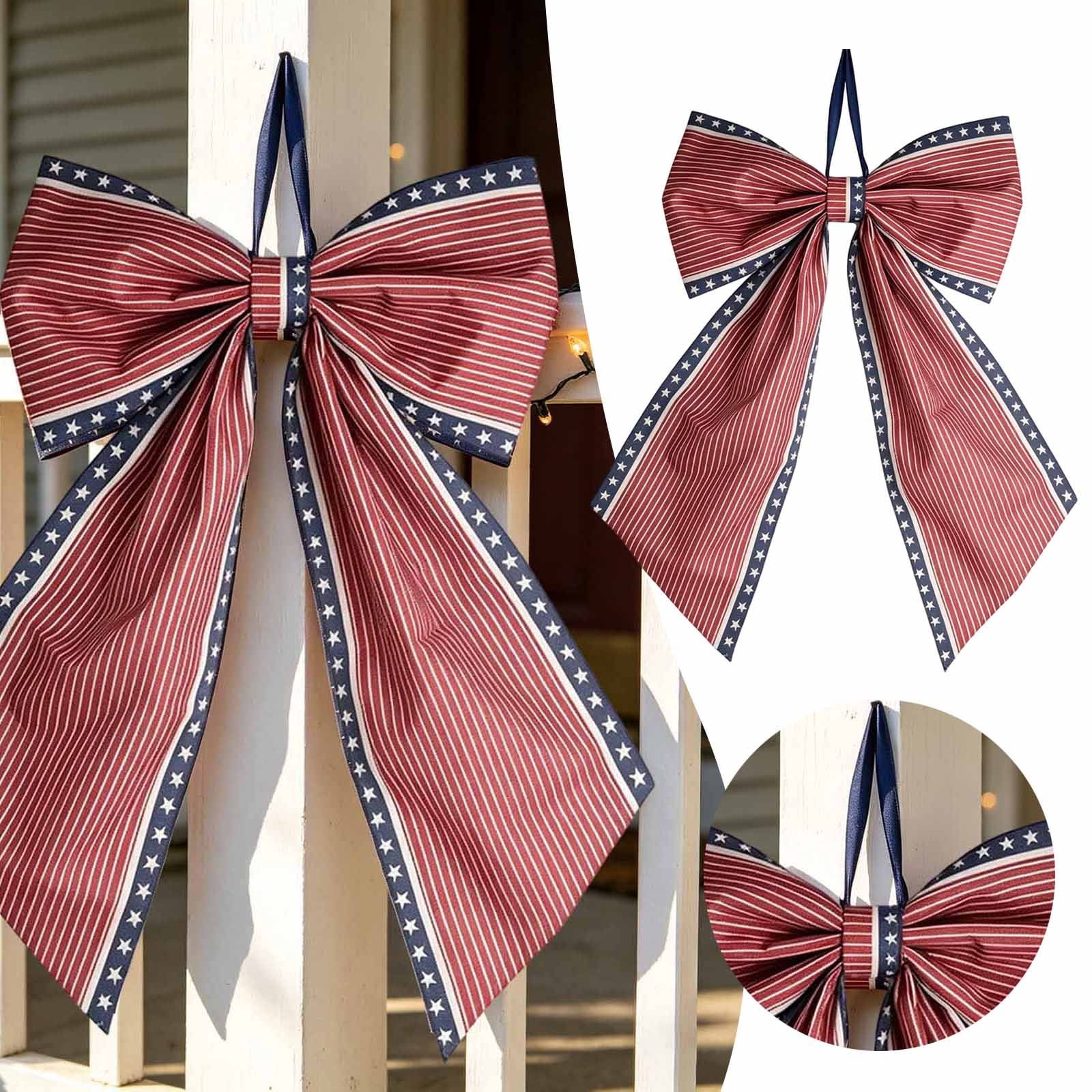 Patriotic Wreath Bows for Front Door Large 35.4" Red White and Blue Ribbon with Stars and Stripes for 4th of July Memorial Day Indoor Outdoor Party Decor