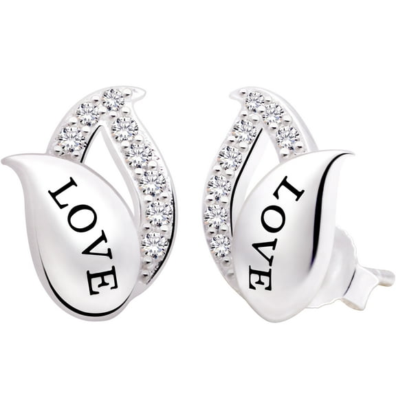 ALOV Jewelry Sterling Silver LOVE Cubic Zirconia Stud Earrings