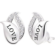 ALOV Jewelry Sterling Silver LOVE Cubic Zirconia Stud Earrings