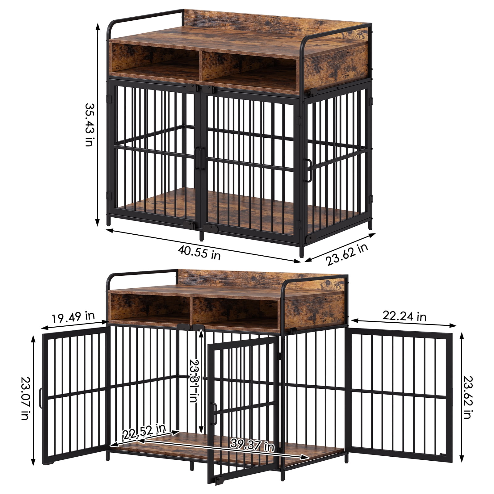 Large Furniture Dog Crate, Dog Kennel Indoor, Wood Dog Cage Table with Drawers Storage
