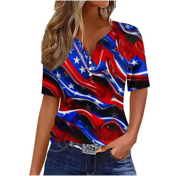 VerPetridure American Flag Shirt for Women 4th of July Tee Shirt USA Stars Stripes T-Shirt Patriotic Summer Tunic Tops