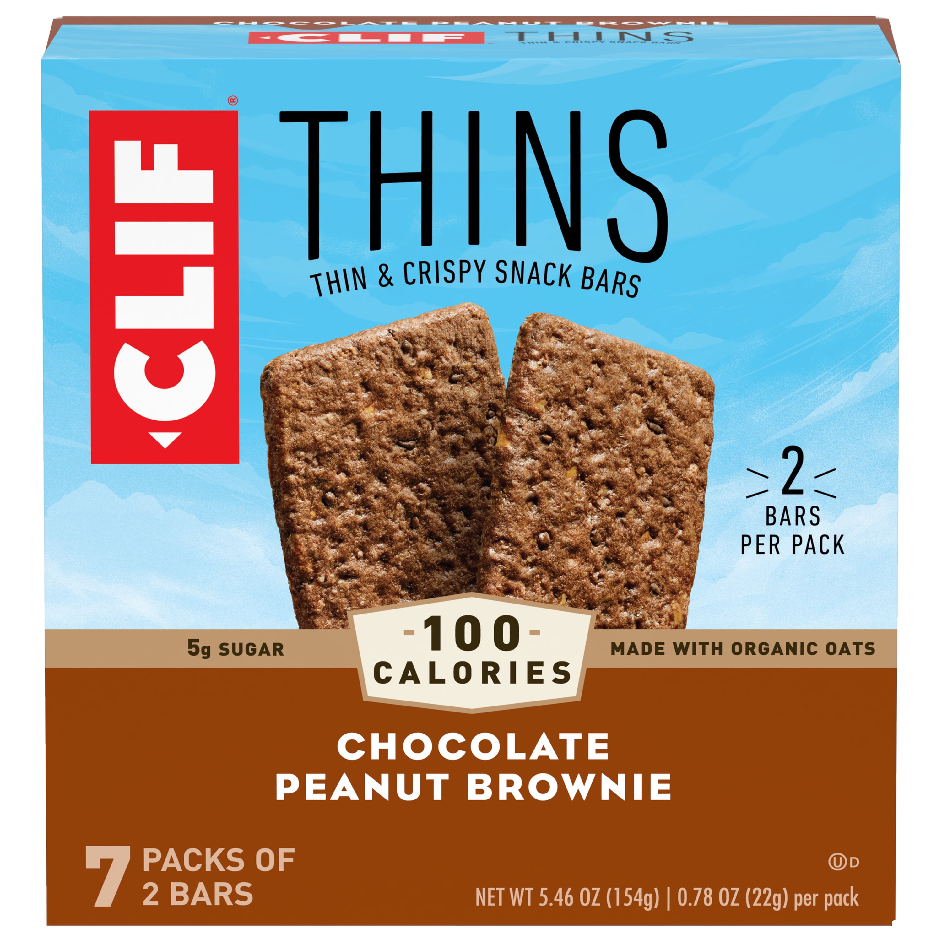 Clif Bar Thins, Snack Bars, Chocolate Peanut Brownie, 100 Calorie Packs, 7 Ct, 0.78 oz
