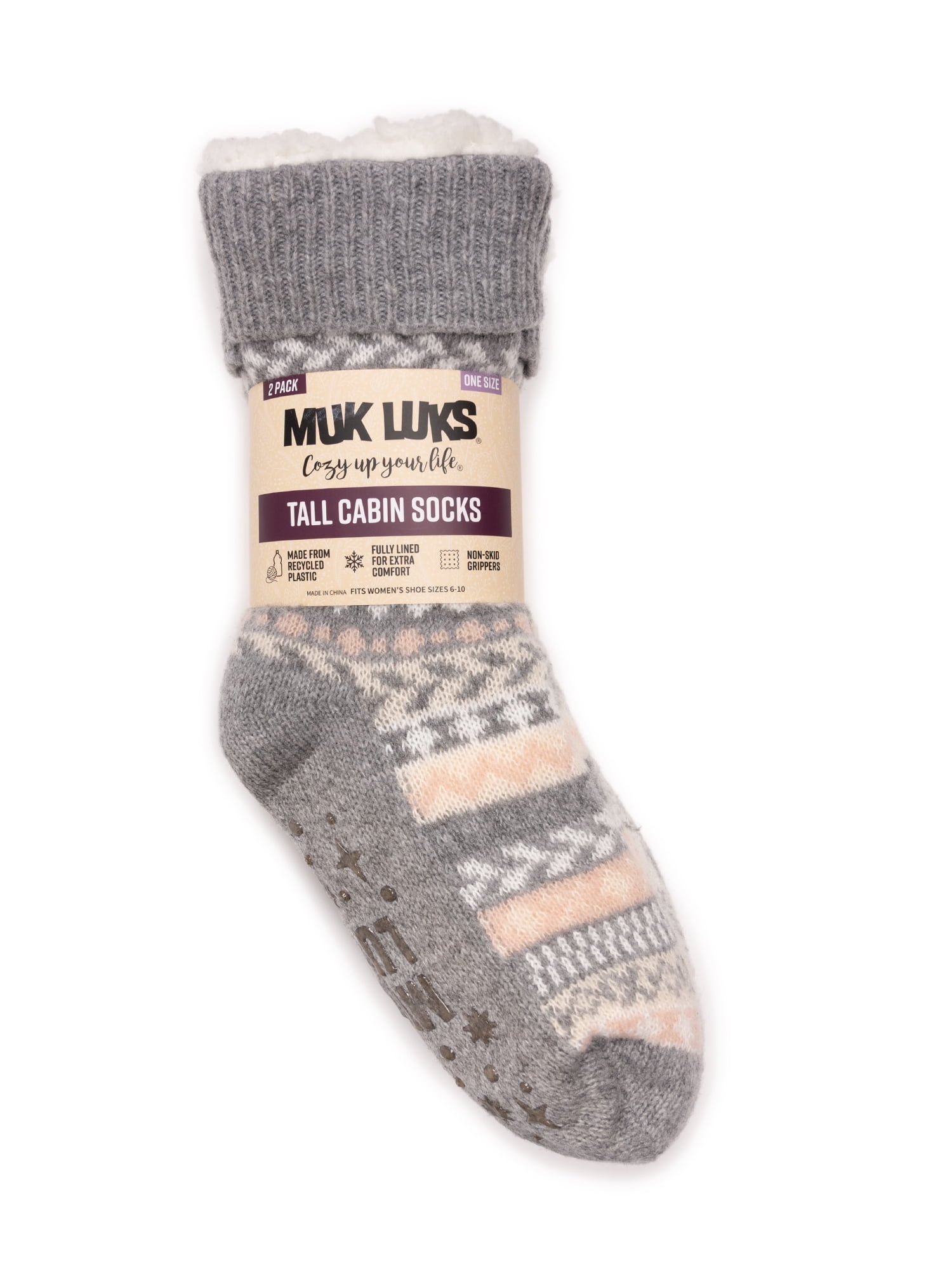 MUK LUKS Women's Tall Cabin Socks, 2-Pack, OSFM