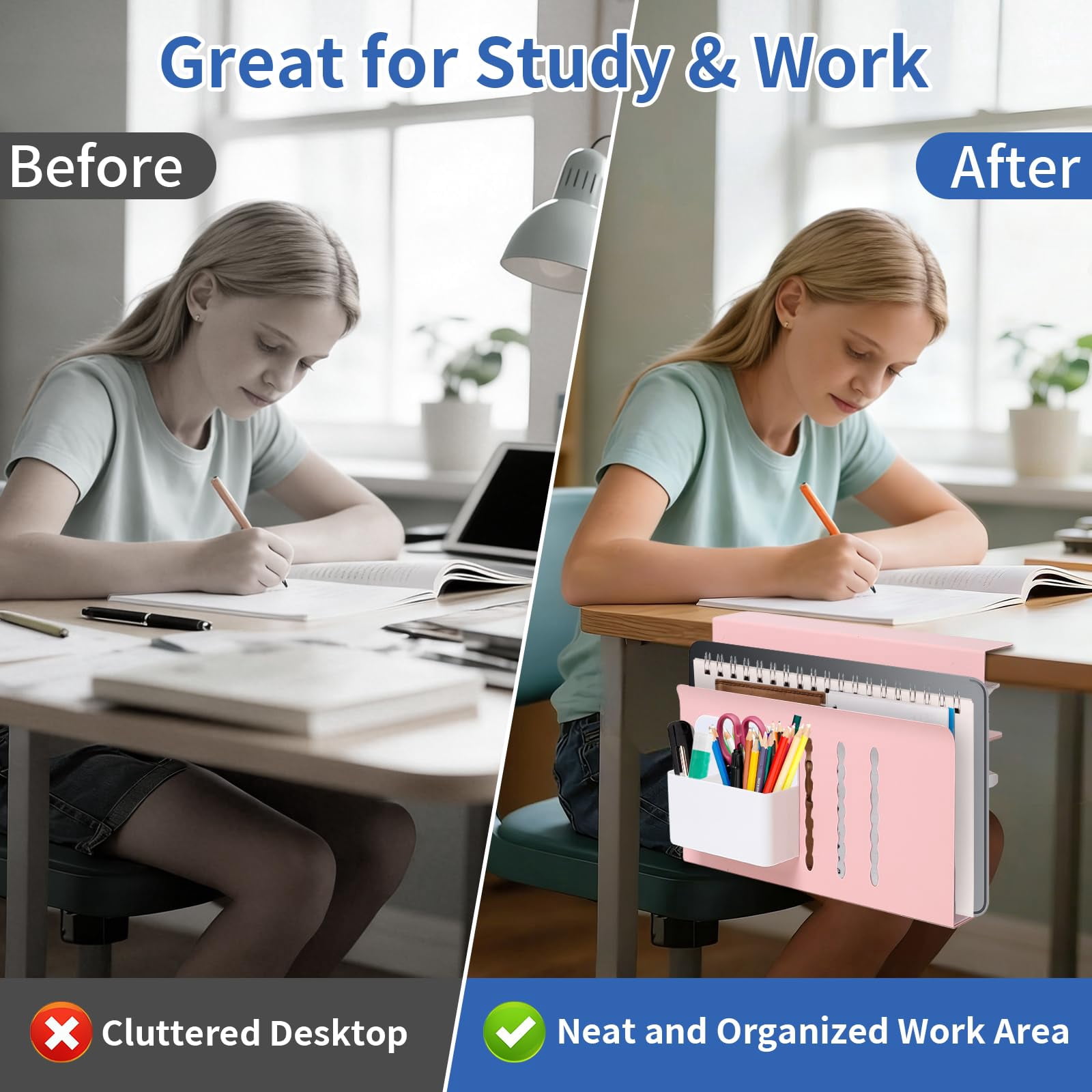 Desk Side Storage  Steel Organizer No Drill Workspace Organizers Clamp On Computer Accessories With Magnetic Pen Holder Fits Flat Edge Tables 0.3" To 2.8"