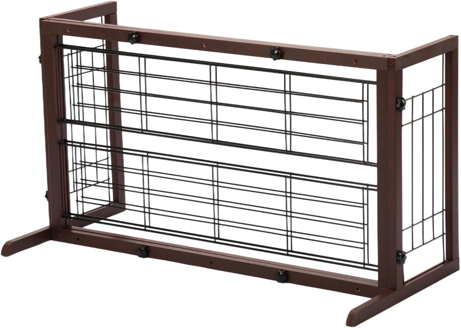 PUPIX Adjustable Wooden Pet Gate for Dogs Indoor Freestanding Dog Gate Fence for Doorways Stairs Hallways Expandable Solid Wood Dog Barrier 38 to 71 Inches Deep Brown