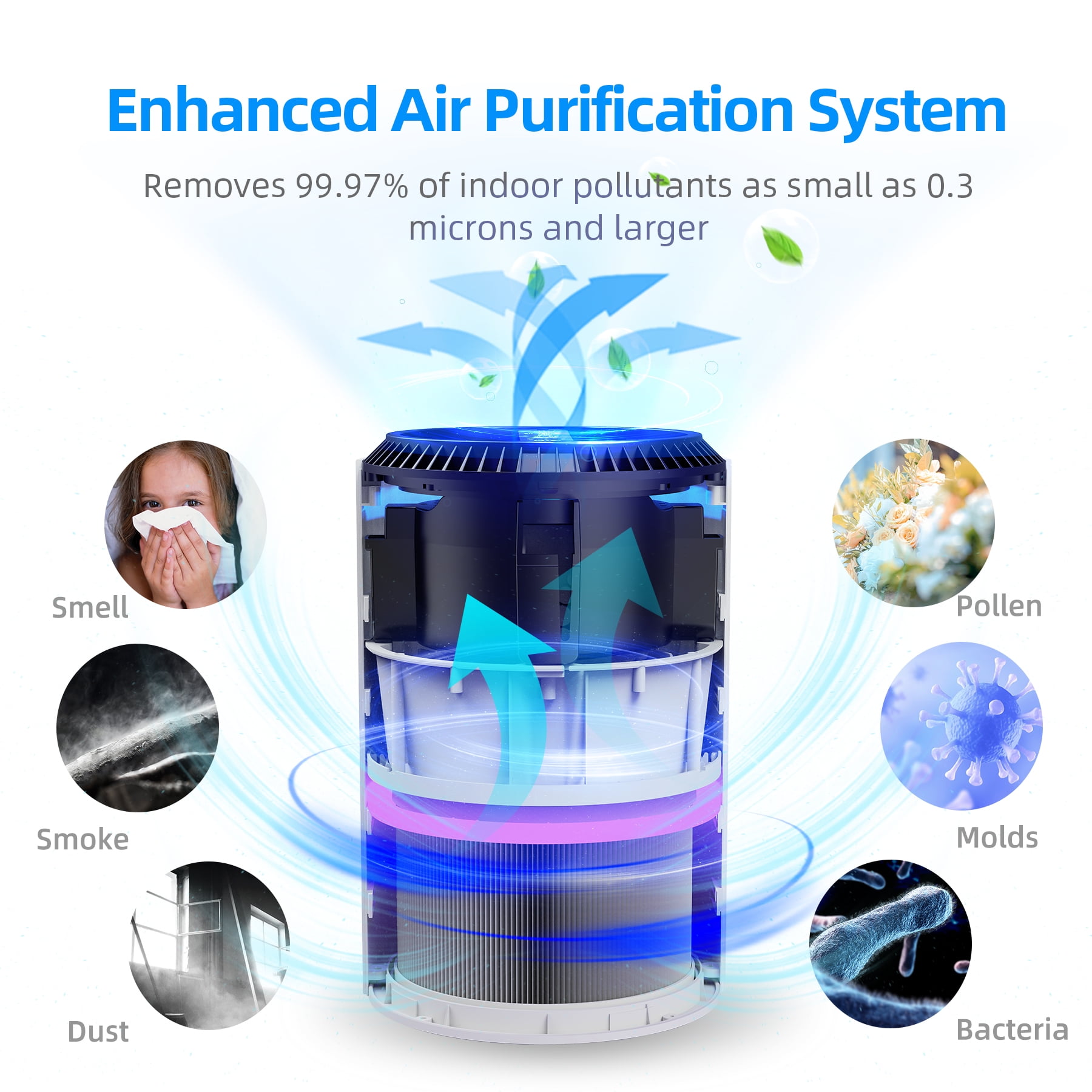BREEZOME HEPA Air Purifier Remove PM10, PM2.5, Dust, Cotton Lint, Hair Air Cleaner for Home Bedroom, Black