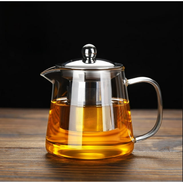 550ml Heat-Resistant High Borosilicate Glass Tea Pot with Stainless Steel Inner Liner, Built-in Strainer for Loose Leaf Tea, Large Capacity Teapot for Home & Gatherings, Safe-to-Handle Brewing Kettle