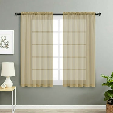 Basic Home Rod Pocket Sheer Voile Window Curtains - Linen, 45 in. Long