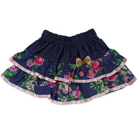 Trim Jean Skirt - Wenchoice Pink Ribbon Trim Flower Denim Tutu Skirt Girls S(1Y-2Y)