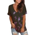 thumbnail image 1 of Gibobby Camisetas de verano para mujer Camiseta suelta informal con cuello en V para mujer, blusa manga corta con estampado(Morado,CH), 1 of 4