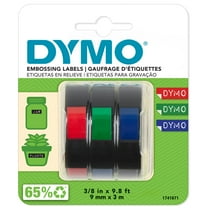 DYMO Self-Adhesive Embossing Labels, 3/8-Inch x 9.8-Foot Roll, Assorted Colors, 3 Pack
