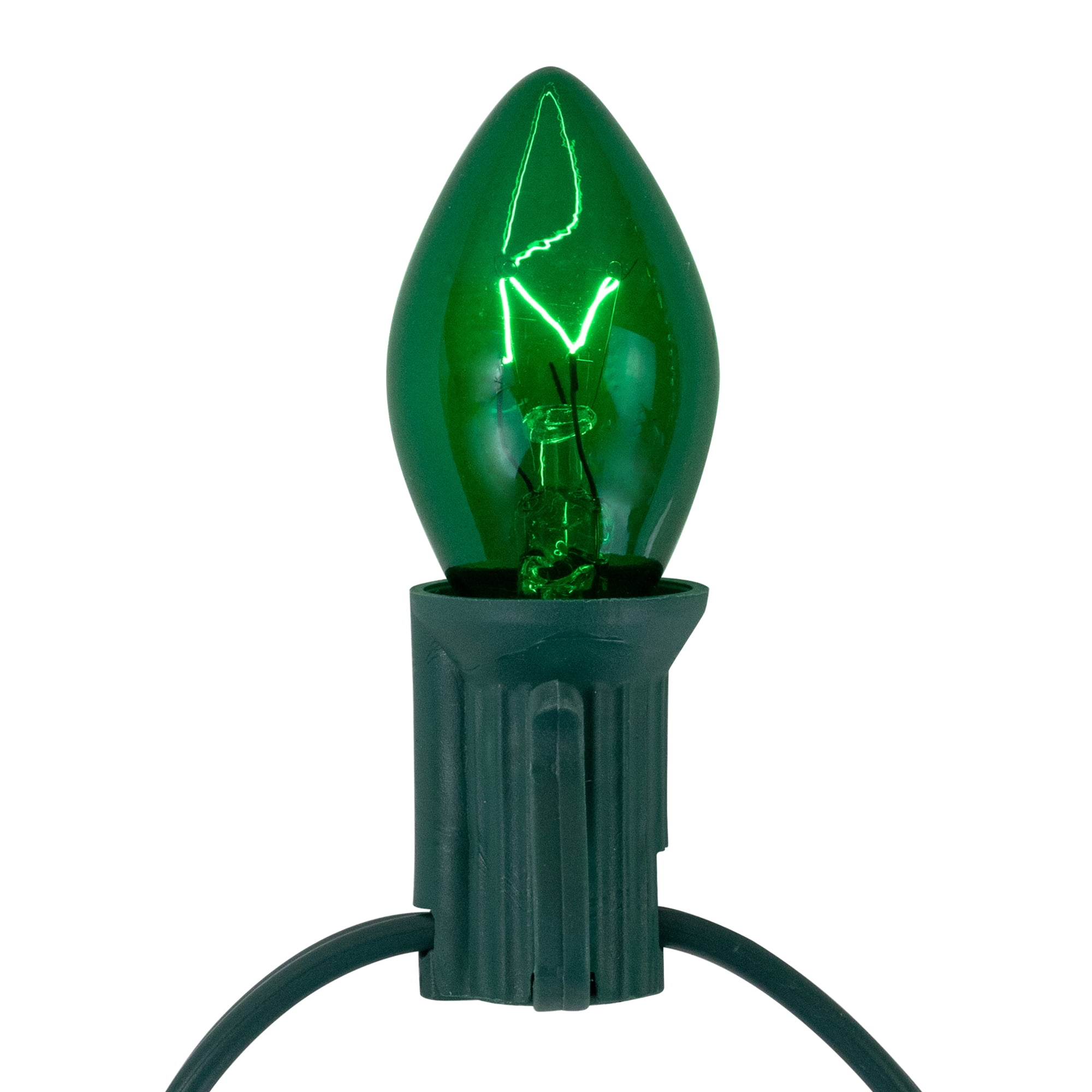 Set of 25 Transparent Green C7 Christmas Lights 12" Spacing - Green Wire