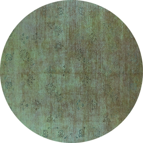 Ahgly Company Indoor Round Oriental Turquoise Blue Industrial Area Rugs, 7' Round