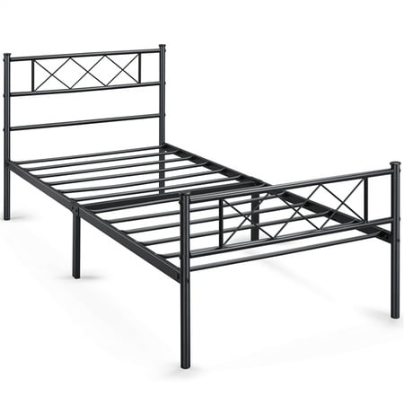 Footboard Metal Twin Bed Black, Black Metal Bed Frame Without Headboard