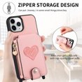 thumbnail image 3 of Compatible with iPhone 11 Pro Max Case Wallet, with Credit Card Holder Zipper Pocket Crossbody Strap Heart Pattern PU Leather Magnetic Clasp Kickstand Heavy Duty Protective Flip Cover, Pink, 3 of 12