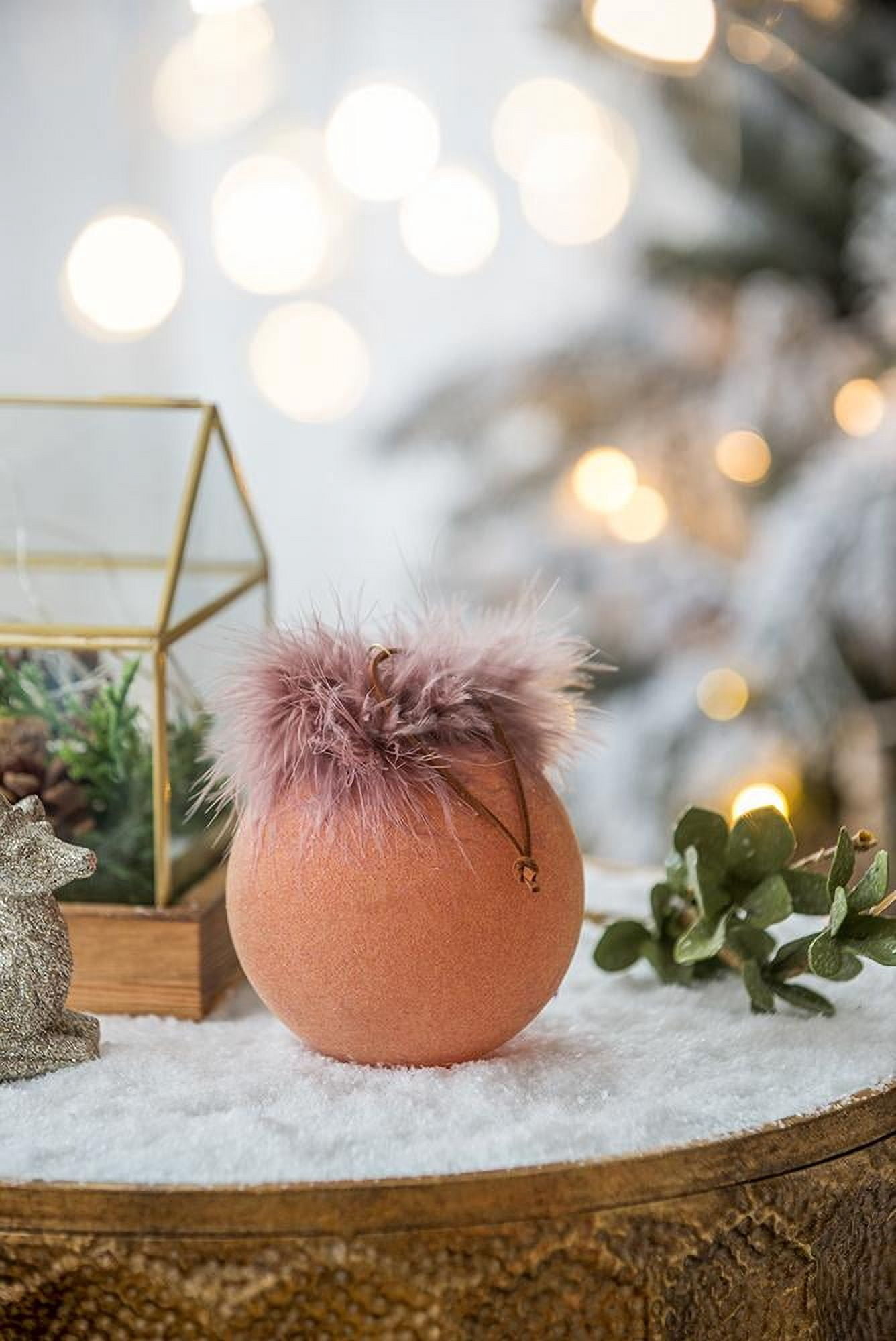 Set of 4 Glass Christmas Ball Ornaments with Flocking and Feather Design by Riccardo Tree Decor