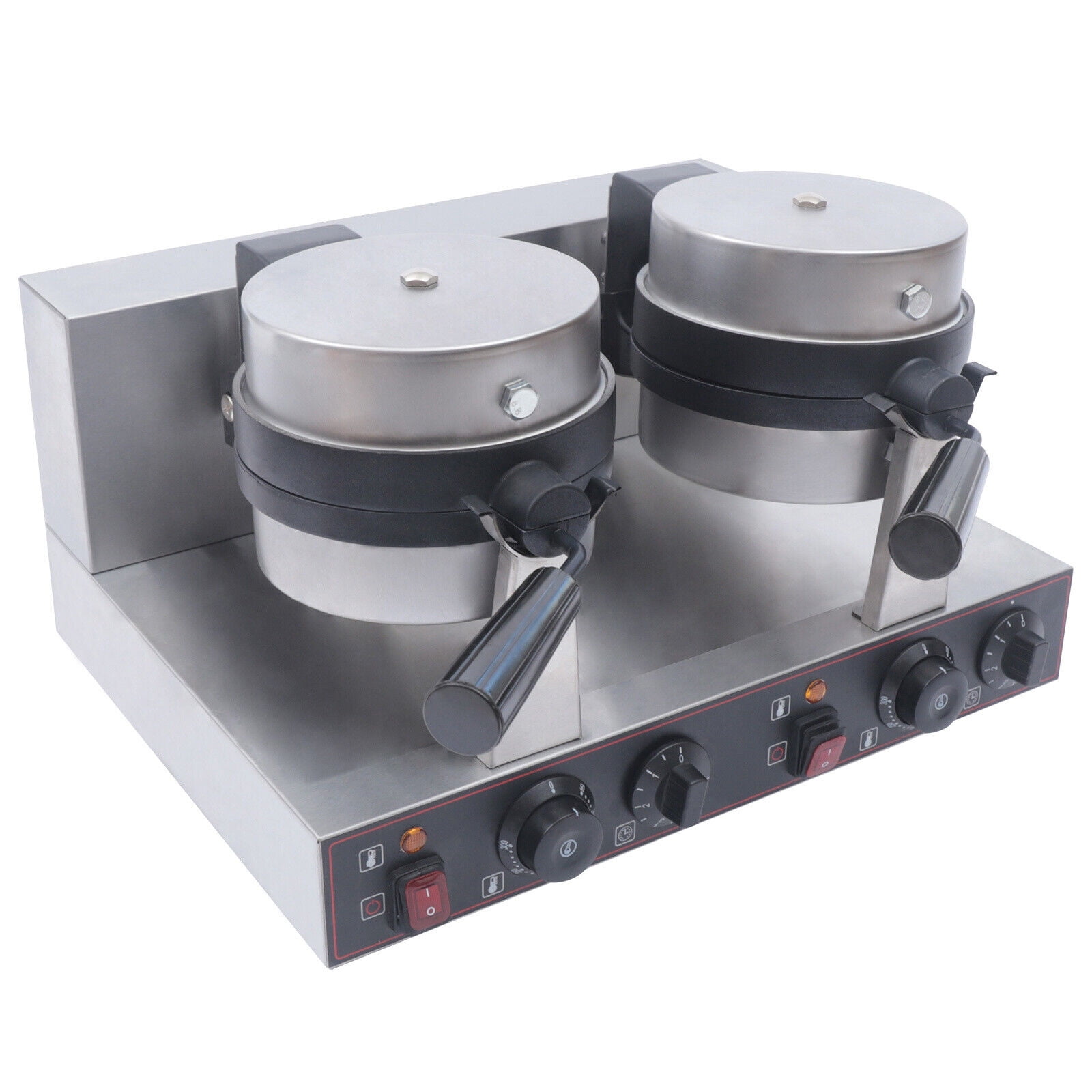 Miumaeov Commercial Waffle Maker Round Double Head Stainless Steel Burger Waffle Maker Machine Non-stick Electric Burger Waffle Maker for Restaurant Bakeries Snack Bar 2400W