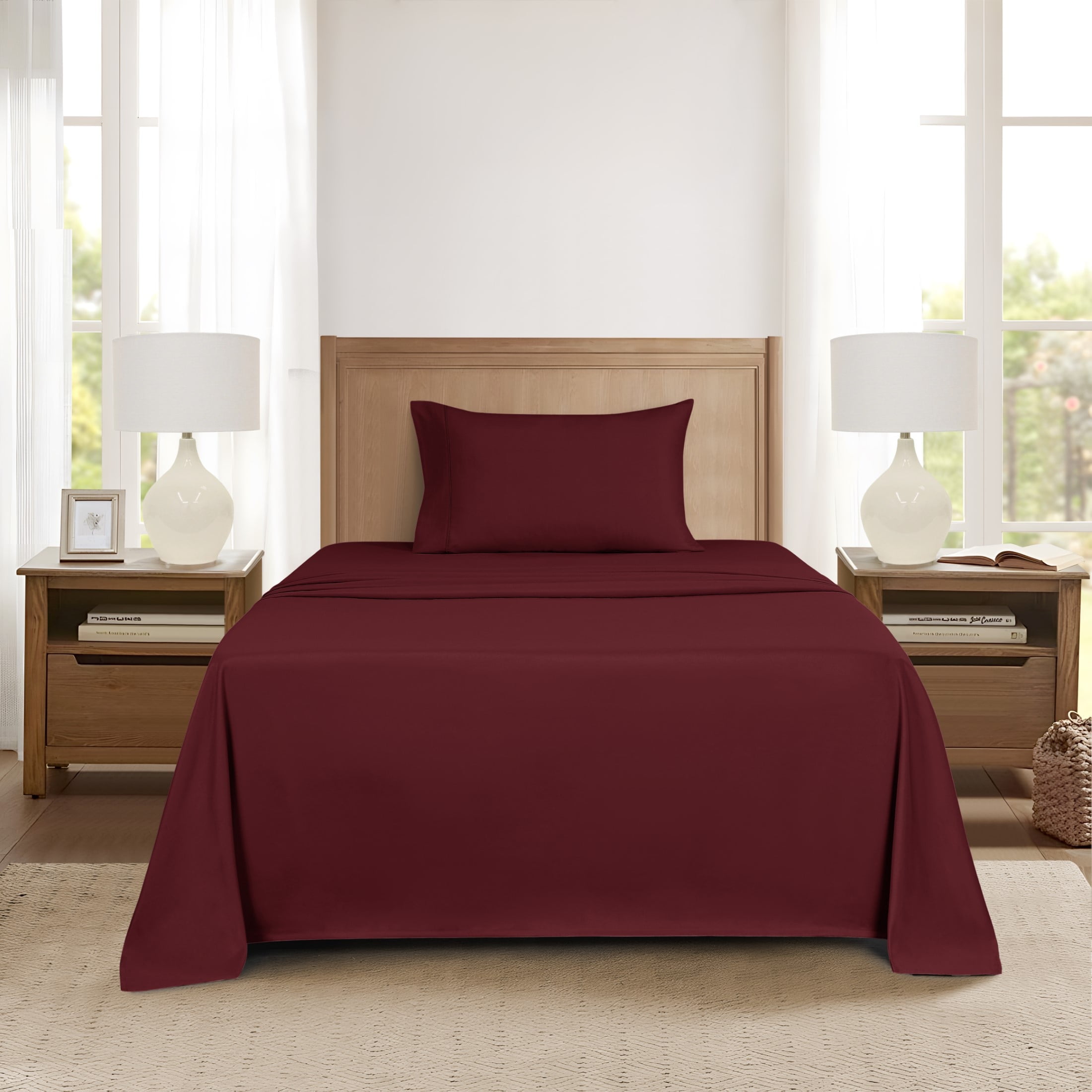Mainstays Super Soft Brushed Microfiber Bed Sheet Set, Luscious Red Merlot, Twin-XL, 3 Piece