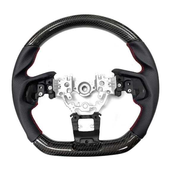 Ikon Motorsports Steering Wheel Compatible With 2022-2025 Subaru WRX Black Carbon Fiber & Perforated Leather Steering Wheel Brushed Kit With Red Stitching
