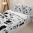 thumbnail image 3 of Erosebridal Doodle Cat Pattern Zipper Full Size Comforter Sets with Fitted Sheet and 2 Pillowcases,Cartoon Cat Print Zipper Bedding Set,Black White,Reversible, 3 of 6