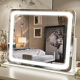 thumbnail image 1 of FENNIO Makeup Mirror with Lights - 22'' X 19'' Large 3-Color Dimmable LED Lighted Vanity Mirror, 5X Magnification Smart Touch Screen, for Desk, Bedroom, Dressing Room, White (3302W), 1 of 7