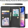 thumbnail image 2 of Case for iPhone 11 6.1 inch, Glossy PU Leather 9 Card Slots Magnetic Closure Detachable Wrist Strap Zipper Wallet Shockproof Removable Back Cover Case - Black, 2 of 8