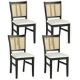 thumbnail image 1 of Costway Farmhouse Rattan Dining Chair Set of 4 Fabric Upholstered Kitchen Chairs, 1 of 10
