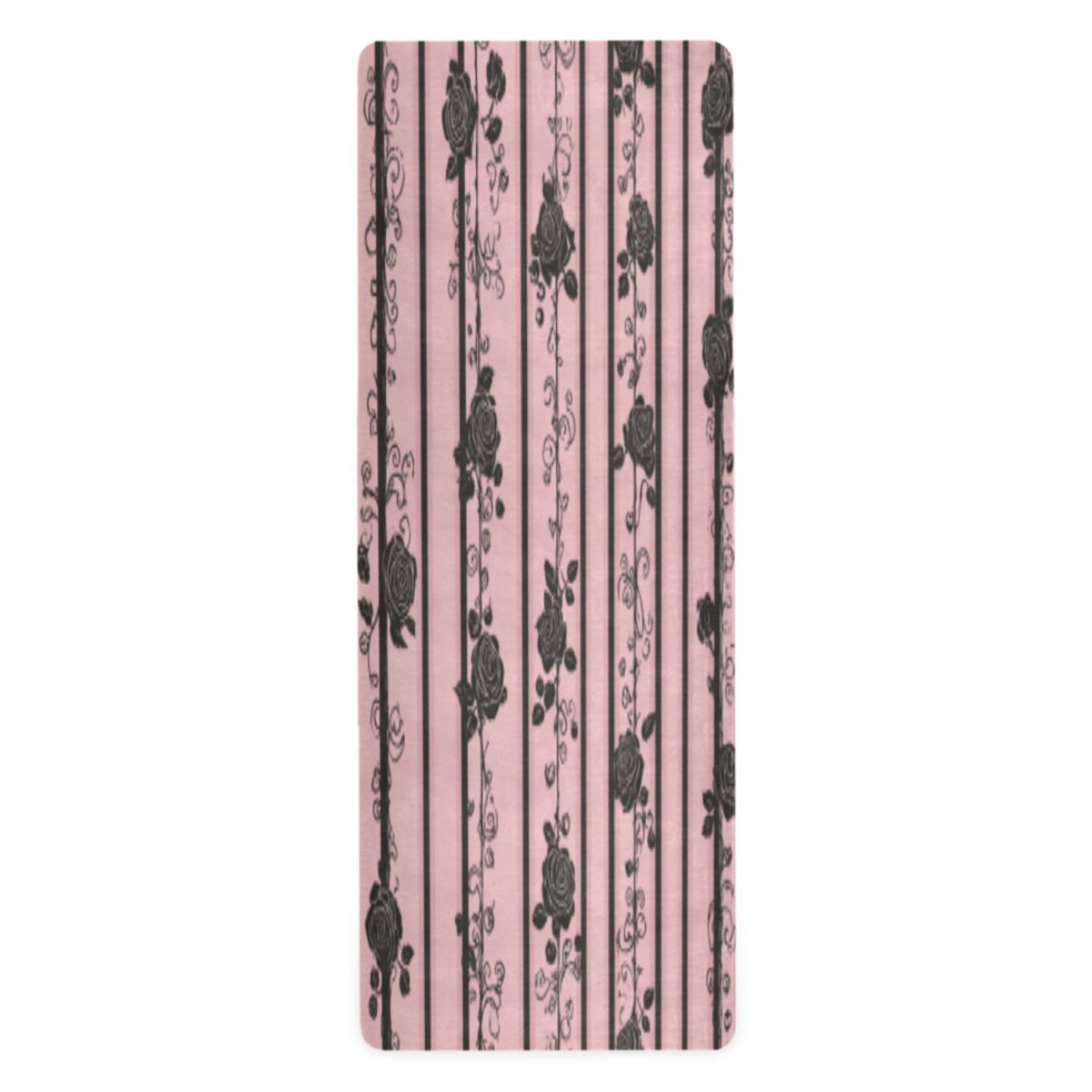BZSMCE Yoga Mat Women Fitness Mat Gothic Pink Rose Stripes Pattern