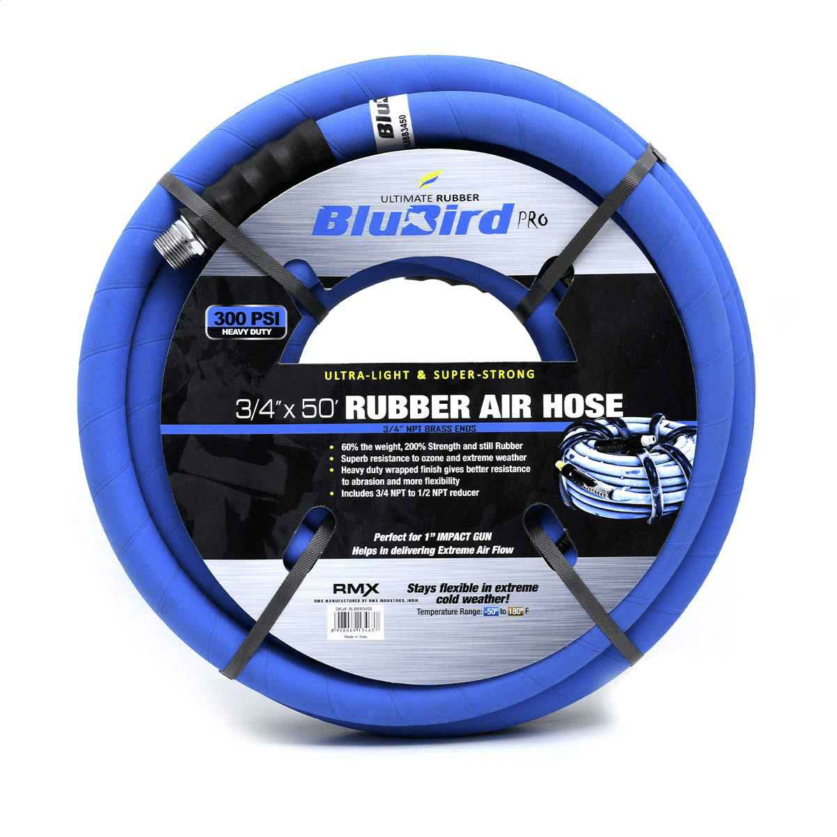 Blubird BB3450 Rubber, 3/4in x 50ft Air Hose 3/4 in Air Inlet Size MNPT