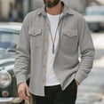 thumbnail image 2 of Resicozy Men's Corduroy Button Down Shirts Solid Color Jacket Casual Long Sleeve Lightweight Overshirts with Flap Pockets Light Gray M, 2 of 7