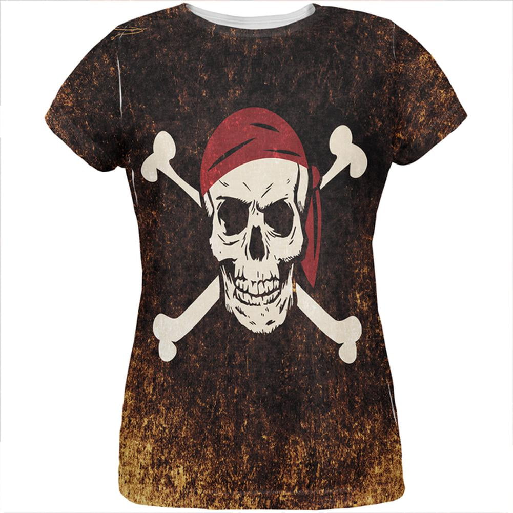 Jolly Roger Pirate Flag Distressed Grunge All Over Womens T Shirt Multi ...