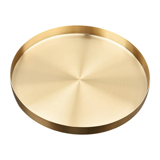 Inteprter Bandeja de almacenamiento de forma redonda Bandeja para servir Cosméticos dorados grandes Soporte de almacenamiento de acero inoxidable para el Decoración del hogar Inteprter HA016119-00